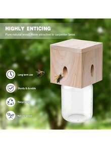 1个户外木蜂捕虫器 - 绿色五角形天然悬挂式木制木蜂捕虫器 - 最佳捕蜂器 - 带可拆卸拱形屋顶的昆虫捕虫器 - A款單孔小號(11*14*21cm) - 查看 2
