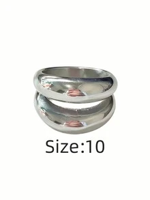 1 chiếc nhẫn nữ thời trang tối giản rỗng hai vòng, cá tính, chất liệu thép không gỉ 316, phù hợp đeo hàng ngày - Nhẫn nữ chạm khắc hai rãnh - Xem 16