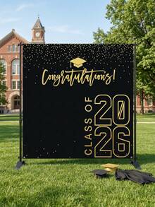 1件2026毕业季背景布，黑金配色，祝贺毕业，涤纶材质，适用于高中/大学毕业派对拍照背景装饰 - 2026黑色背景布 - 查看 5