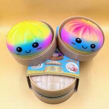 Rainbow Color Steamed Bun Squishy Toy Cute Kawaii Baozi Slow Rise Stress Relief Sensory Fidget Realistic Dim Sum Model Anti-Anxiety Decompression Gift For Kids Adults Office Desk Travel Party Favor - 彩色 - 查看 4