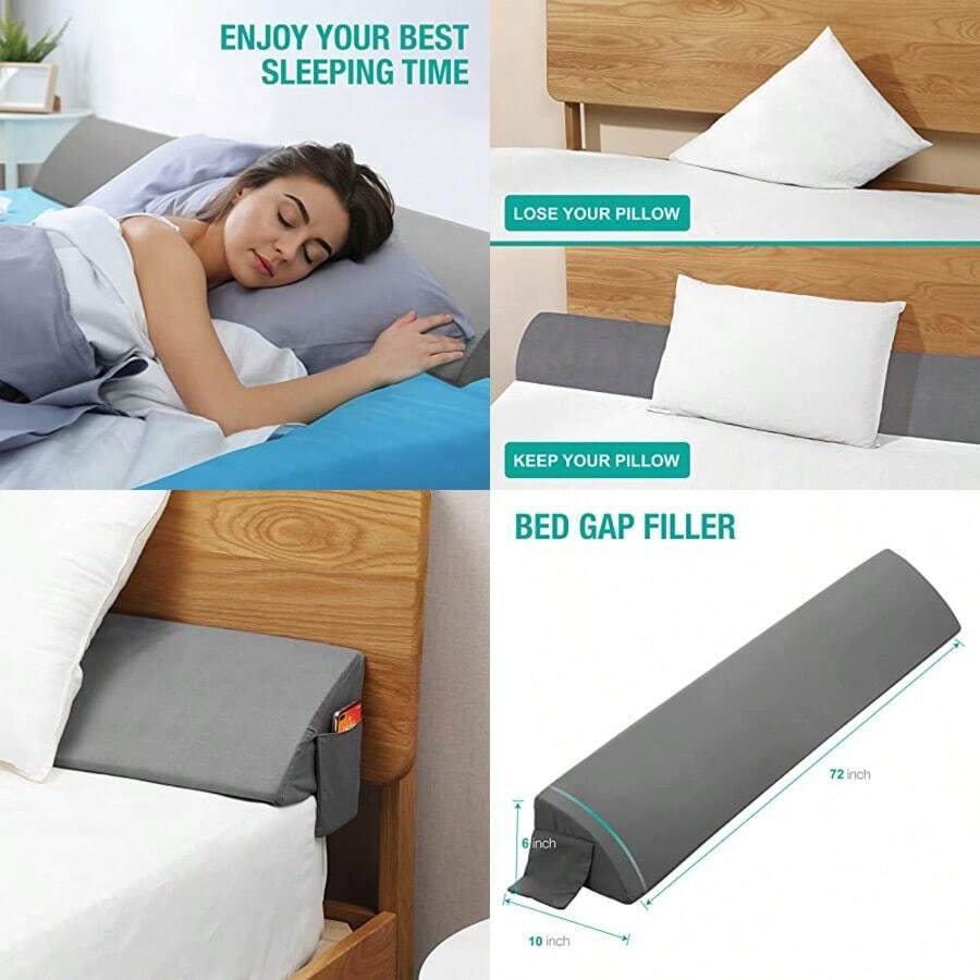 Vekkia Cal King - Almohada de cuña para cabecero/cama para cabecero/relleno de espacio de cama/almohada para cabecero cuña de almohada para cabecero 0-6 pulgadas deja de perder tus almohadas - Gris - Ver 1