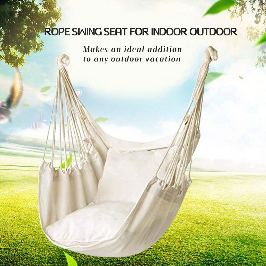 1pcsComfortable Hanging Chair, Hammock Chair With Large Thick Cushion, Classic Stripes Swing Chair For Bedroom, Patio, Balcony, Garden, Living Room, Holds Up To 330 Lb - 彩色 - 查看 1
