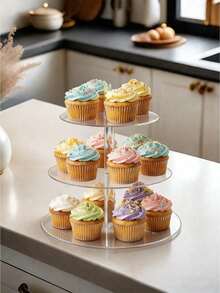 Soporte de pastel de varios niveles, estante redondo para postres, soporte para exhibir cupcakes, soporte para cake pops, hecho de material acrílico, herramientas de hornear y pastelería, moldes para contenedores de pasteles, suministros de hornear, utensilios de cocina, suministros para fiestas, accesorios para pasteles y postres, adecuado para reuniones, bodas, fiestas de cumpleaños, regalos del Día de la Madre, regalos del Día del Padre - transparente - Ver 6