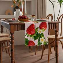 1pc Strawberry Pattern Printed Table Runner, Polyester Fiber, Rectangular, Holiday Tabletop Decorative Fabric Runner, Home Decor, Kitchen Dining Table Decor, Room Decor, Table Runner - Multicolor - View 12