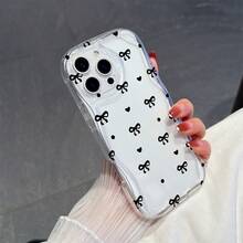 1个极简主义TPU材质黑色蝴蝶结波点图案透明奶油质感防震保护手机壳，兼容、荣耀等手机。 - 無色 - 查看 5