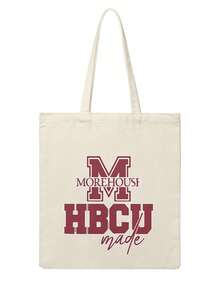 Morehouse College, HBCU Made, HBCU Pride, Student Alumni, Canvas Tote Bag, Reusable Shopping Bag, HBCU Fan Gift Letter Print Canvas Tote Bag Vintage Reusable Shopping Bag Fashion Daily Handbag For Women - Màu be - Xem 1
