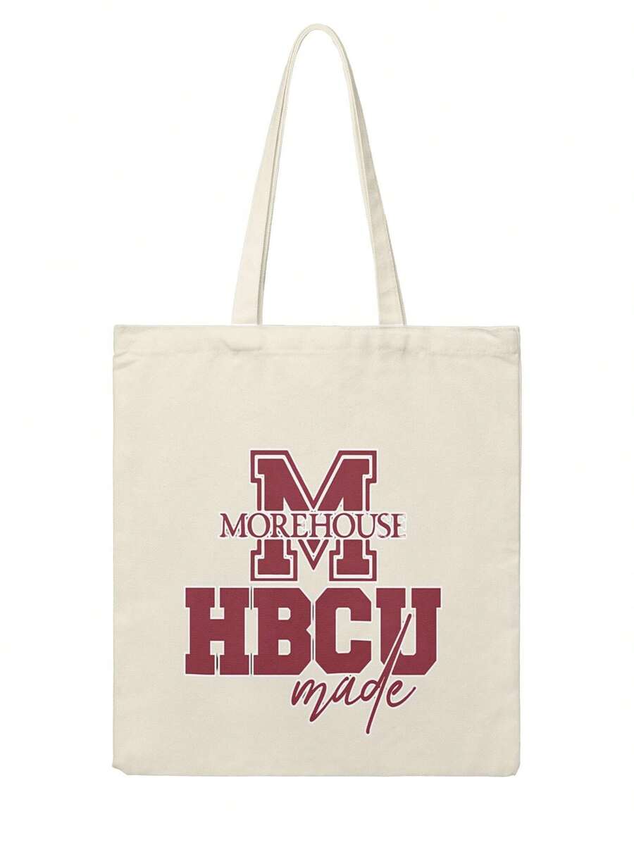 Morehouse College, HBCU Made, HBCU Pride, Student Alumni, Canvas Tote Bag, Reusable Shopping Bag, HBCU Fan Gift Letter Print Canvas Tote Bag Vintage Reusable Shopping Bag Fashion Daily Handbag For Women - Màu be - Xem 1
