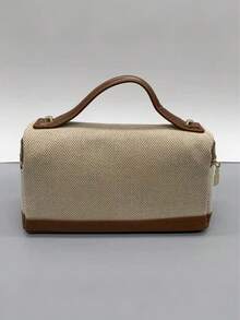 SkinCeuticals 米色帆布化妆包 - 防刮防水旅行洗漱包，配皮革提手，大容量奢华收纳包，女士礼物 - 棕色 - 查看 6