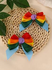2 peças/Conjunto Presilhas de Cabelo com Laço de Tecido Canelado Colorido para Meninas, Adequado para Decoração Diária, Decoração de Festival de Música - Multicolorido - Visão 2