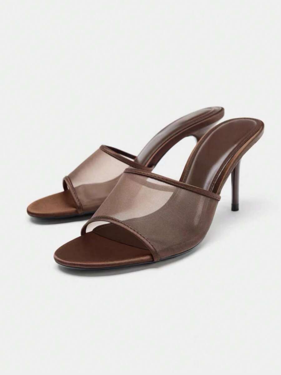 2026 Spring/Summer New Women's Mesh Open-Toe Stiletto High Heel Sandals