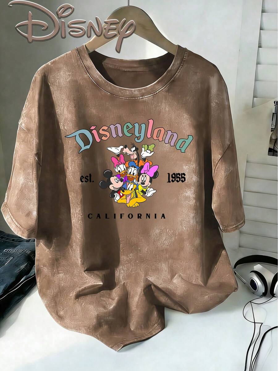 Disneyland California Est 1955 Vintage Washed Brown Oversized Cotton T-Shirt, Extra Large Baggy Fit Tee For Family, Disneyland Retro Fan Top - Cà phê nâu - Xem 1