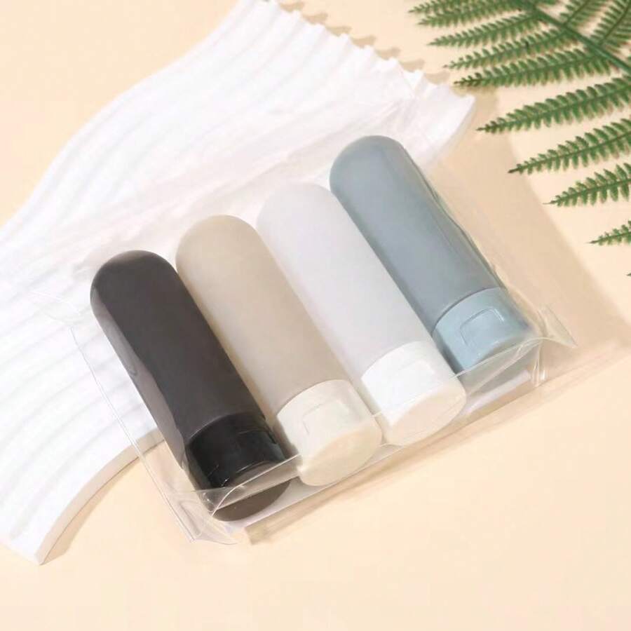 4 Pack PE Travel Bottles Set Flip Squeeze Lotion Containers Nordic Style Shampoo Dispenser Portable Refillable Toiletry Containers For Women Men Traveling Cosmetics Storage - 4-piece Set - View 1