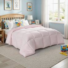 Thick Quilted Polyester Fabric Comforter Queen/King Size | Chic Solid-Color Bedroom Decor | Soft Warm Fluffy All-Season Stylish Bedding Accent - Pink - View 11
