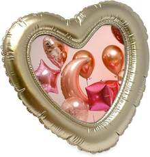 - Marco de fotos en forma de corazón con globo champaña de 4 x 4 pulgadas con caballete y gancho para exhibición de mesa y pared, diseño de arte decorativo, decoración del hogar, pared de - oro rosa - Ver 5