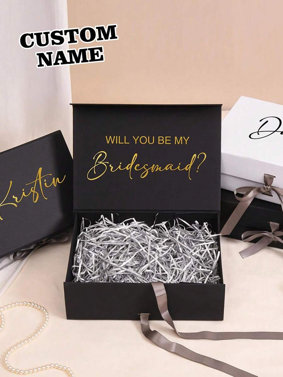 Customized Personalized Magnetic Ribbon Gift Box, Customized Bridesmaid Invitation Box, Bride's Gift Box, "Will You Be My Bridesmaid?" Box, Wedding Gift Box ,Easy-Install - Multicolor - View 1