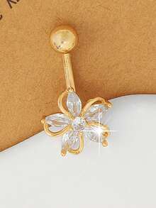 1pc Women's Rhinestone Five-Petal Flower Navel Ring, Sexy & Sweet Body Jewelry, Piercing Jewelry - Multicolor 2 - View 5