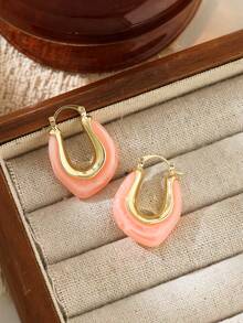 Khuyên tai nhựa hình học bất đối xứng, phong cách retro Pháp tối giản, cá tính, đa năng cho phụ nữ, thích hợp đeo hàng ngày. - Bông tai hình học không đều - Xem 6