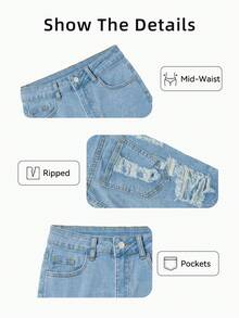 Bộ quần short denim màu xanh nhạt MUZZ, thích hợp cho kỳ nghỉ hè, tiệc tùng, lễ hội âm nhạc và các dịp khác. Quần short ống đứng co giãn, rách nhẹ, thời trang, gợi cảm với túi, thích hợp cho bãi biển, hộp đêm và các dịp khác. - Rửa nhẹ - Xem 5