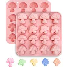1/2个蘑菇硅胶模具 - 16腔3D可爱蘑菇软糖模具，适用于巧克力、糖果、肥皂、树脂 - 软糖、果冻、饼干、蜡烛DIY工艺品 - 粉色 - 查看 8