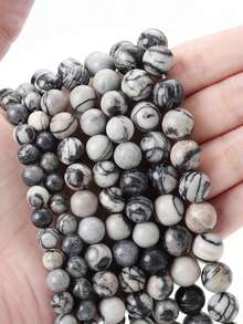 1 Strand 4/6/8/10mm Natural Black Network Jasper Spider Web Jasper Beads Round Loose Spacer Beads For Jewelry Making DIY Bracelet Necklace Accessory. - Multicolor - View 1