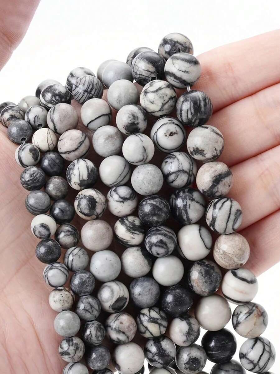 1 Strand 4/6/8/10mm Natural Black Network Jasper Spider Web Jasper Beads Round Loose Spacer Beads For Jewelry Making DIY Bracelet Necklace Accessory. - Multicolor - View 1