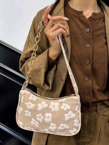 New Fashion INS Jacquard Small Shoulder Bag, Chic Underarm Crossbody Bag With Chain For Women - Khaki - View 2