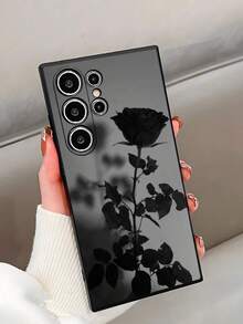 1 chiếc ốp lưng điện thoại cao cấp màu đen họa tiết hoa hồng, chống rơi, chống trượt, tương thích với Galaxy A04e/A05s/A13/A14/A15/A34/A35/A50/A52/A53/A54/S21/S22/S23/S24/S25/S25Ultra/24fe - màu đen - Xem 2