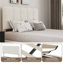 Techigher Boucle Fabric Bed Frame, Modern Style, Upholstered Platform Bed With Adjustable Wave Headboard, Wooden Slats Support, No Box Spring, Easy Assembly - 雙人尺寸 - 查看 6