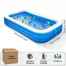 Thickened And Durable Inflatable Family Swimming Pool, Extra-Large Adult Pool, Foldable And Easy To Store, Suitable For Summer Water Play In Gardens And Backyards, Multiple Sizes Available. - Blue and White - 3.9m XL  Edition (4-5 People) - View 9