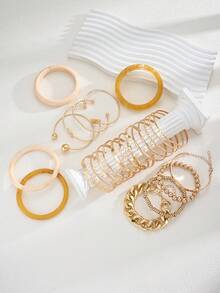 15/4pcs Fashionable Elegant Minimalist Floral, Star, Heart, Knot Bracelet Set For Women, Suitable For Vacation, Party, Date, Travel, Photo Shoot, Banquet, Daily Matching, New Versatile Combination - Yellow Gold - View 7