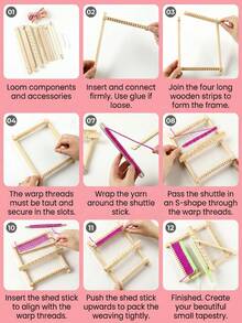 1 Set de Kit de Telar Hecho a Mano, Adecuado para Tejer Hilo y Tapicería DIY - Juego de Telar de Madera para Todas las Estaciones, Materiales Completos, Excelente para Hacer Tapices de Pared y Posavasos (Color de Hilo Aleatorio) - Beis - Ver 5