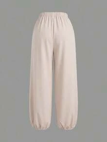 Women's High Waist Wide Leg Pants, Gothic/Japanesque Style, Loose Asymmetrical Cut, Casual Street Fashion, Solid Color Woven Fabric, Button Closure, Suitable For School, Office, Daily Wear, Airport, Spring/Summer Black - 黑色 - 查看 9