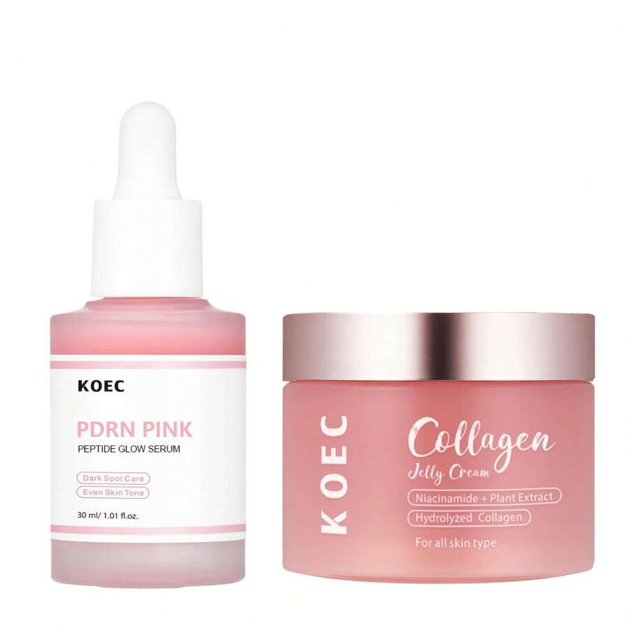 KOEC护肤套装，PDRN粉红肽焕彩精华液和胶原蛋白啫喱霜 | PDRN、肽和胶原蛋白 | 提升肌肤水润度，改善光泽，韩国护肤套装，完美的母亲节礼物 - 精華液+乳霜 - 查看 1