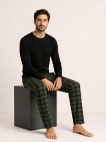 Smara Modas Men's Pajama Set, Suede Long Sleeve And Viscolycra Pants, Spring Light - Green - View 5
