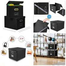 Portable File Organizer Box With Lids, Collapsible Linen Hanging Filing Storage Boxes With Plastic Slide, Decorative Home/Office Filling System File And Folders Storage BK, 2p, L - 2P + Black - View 1