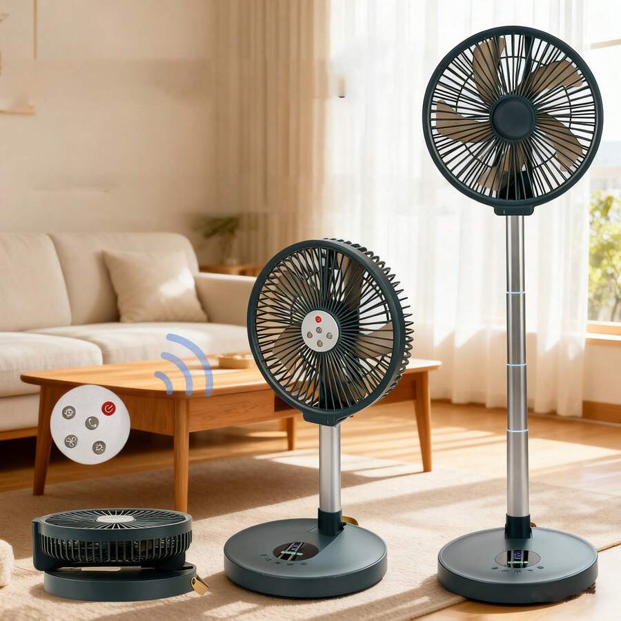 Ventilador eléctrico de mesa plegable y retráctil, control remoto inalámbrico, silencioso, con temporizador, oscilante, batería de 7200mAh, USB tipo C, de aleación de aluminio de 10 pulgadas, portátil para exteriores, mesa de comedor, fiesta - Más - Ver 1