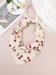 1件街头时尚优雅度假樱桃格纹蝴蝶结豹纹三角围巾 - 彩色 - 查看 13