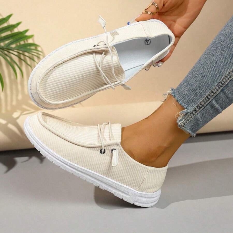 Women's Breathable Linen Slip-On Shoes - Casual Comfort Flat Sneakers For Daily Wear Linen/Cotton Blend Slip-Ons - Lightweight Comfort Casual Shoes For Women Adjustable Drawstring Slip-On Sneakers - Breathable Casual Flat Shoes For Women Neutral Tone Casual Slip-On Shoes - Breathable Lightweight Daily Footwear For Women Plus Size Breathable Slip-On Sneakers - Comfort Flat Casual Shoes For All-Day Wear - 杏色 - 查看 1