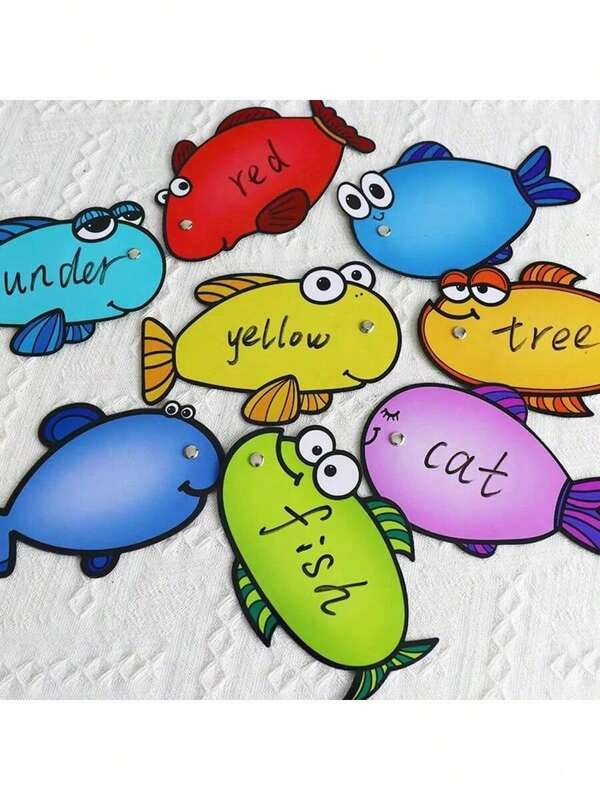 16pcs Montessori Wipe Clean Fishing Game - Educational DIY Q&A Board For Children, Necessary For Vocabulary Learning And Teacher Instruction, Suitable For Christmas, Halloween, Made Of PVC Material (Some Accessories May Be Randomly Shipped)