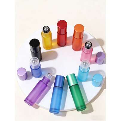 TSA Onaylı 10 ml Çok Renkli Buzlu Cam Yeniden Doldurulabilir Roll-on Şişeler, Paslanmaz Çelik Roll-on Başlıklı, Sızdırmaz Boş Seyahat Boyu Parfüm Esansiyel Yağ Kapları, Cilt Bakımı Serum Dudak Yağı İçin Taşınabilir Kozmetik Dispenseri, Hava Yolculuğu, Tatil, Açık Hava Kampı İçin Seyahat Gereçleri, Kadınlar ve Erkekler İçin İdeal Tatil ve Doğum Günü Hediyesi, Aromaterapi Severler İçin Günlük Kullanım ve Hediye