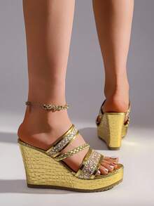 Women's New Summer Waterproof Platform Wedge High Heel Sandals - Gold - View 3