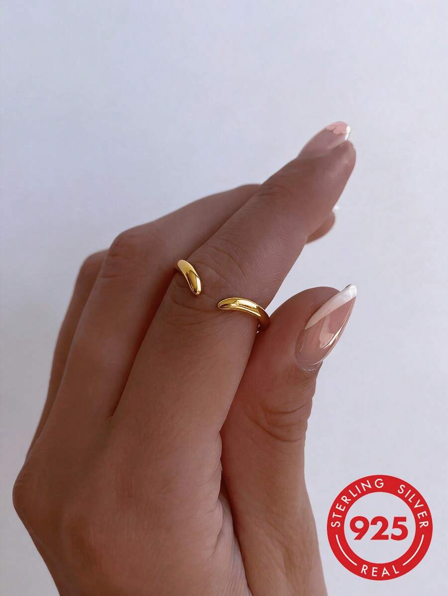 1pc 925 Sterling Silver Zirconia Inlaid Elegant Streamlined Open Ring, Vintage Style Jewelry Gift For Women Birthday Party