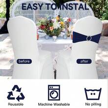 10pcs Elastic Chair Bows With Round Buckle Sliders, Spandex Chair Sashes For Graduation, Dance, Wedding, Party Decoration - Navy Blue - View 4