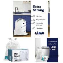 Custom Fit Trash Bags Compatible With Simplehuman Code J 50 Count White Drawstring Garbage Liners 10 - 10.5 Gallon 21 Inchx28 Inch Tear - Resistant LLDPE Bags Kitchen Bathroom Office - 50 Count (Pack Of 1) - View 2