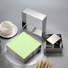 Bộ 2 khuôn làm mousse bằng thép không gỉ, kích thước 4/6/8 inch, hình trái tim/vuông/tròn, kèm đế lót bánh, thích hợp cho các buổi họp mặt gia đình, tiệc tùng, đám cưới. - Bạc - Xem 2