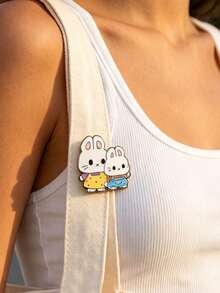 QIHOO 1 Peça Broche de Esmalte Fofo de Coelho Mãe e Bebê, Broches de Esmalte de Animal Kawaii, Distintivo de Lapela da Moda, Alfinete para Mochila, Roupas, Jóias, Bolsa, Imperdível, Presente de Formatura - Multicolorido - Visão 2
