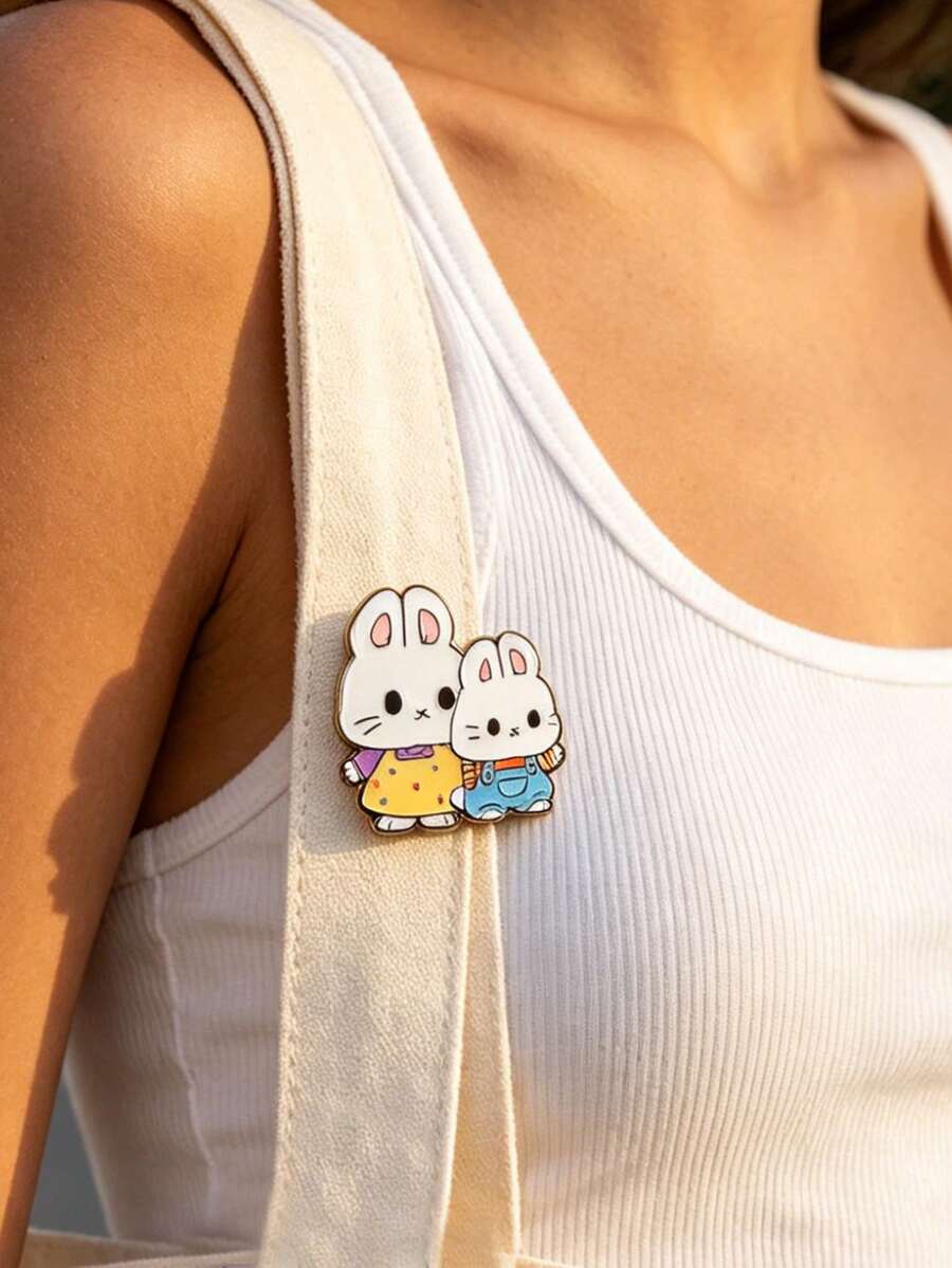QIHOO 1 Peça Broche de Esmalte Fofo de Coelho Mãe e Bebê, Broches de Esmalte de Animal Kawaii, Distintivo de Lapela da Moda, Alfinete para Mochila, Roupas, Jóias, Bolsa, Imperdível, Presente de Formatura