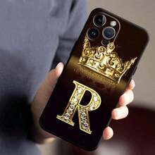 ブラッククラウンと金色の「R」の文字が入ったアートケース、 16 Pro Max、15、14 Pro、13 Mini、12、11 Plus用、耐衝撃性のある透明な宇宙飛行士デザインの保護ケース - ブラック - チェックする 6