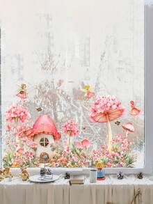1pc Colorful Flower & Mushroom Elf Window Sticker, Creative Warm Window Decor For Living Room, Bathroom Glass Decoration - D - View 6