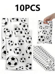 50/30/10/5pcs Football Themed Gift Bags, Plastic Tote Bags With Football Pattern Design, Suitable For Birthday Party Supplies, Fashion Shopping Bags, Anniversary Gifts Packaging, Best Gift For Football Fans, Football Match Souvenir Bags - Black and White - View 10